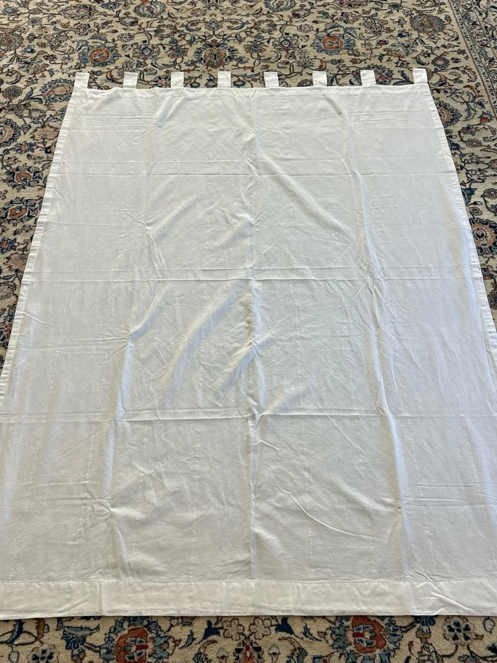 IKEA LENDA Pair of White Tab-Top Curtains in cotton w 8 tabs  56 1/2 x 77 inches